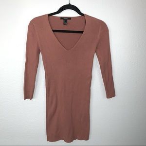 Ribbed V-Neck Mini Bodycon Dress